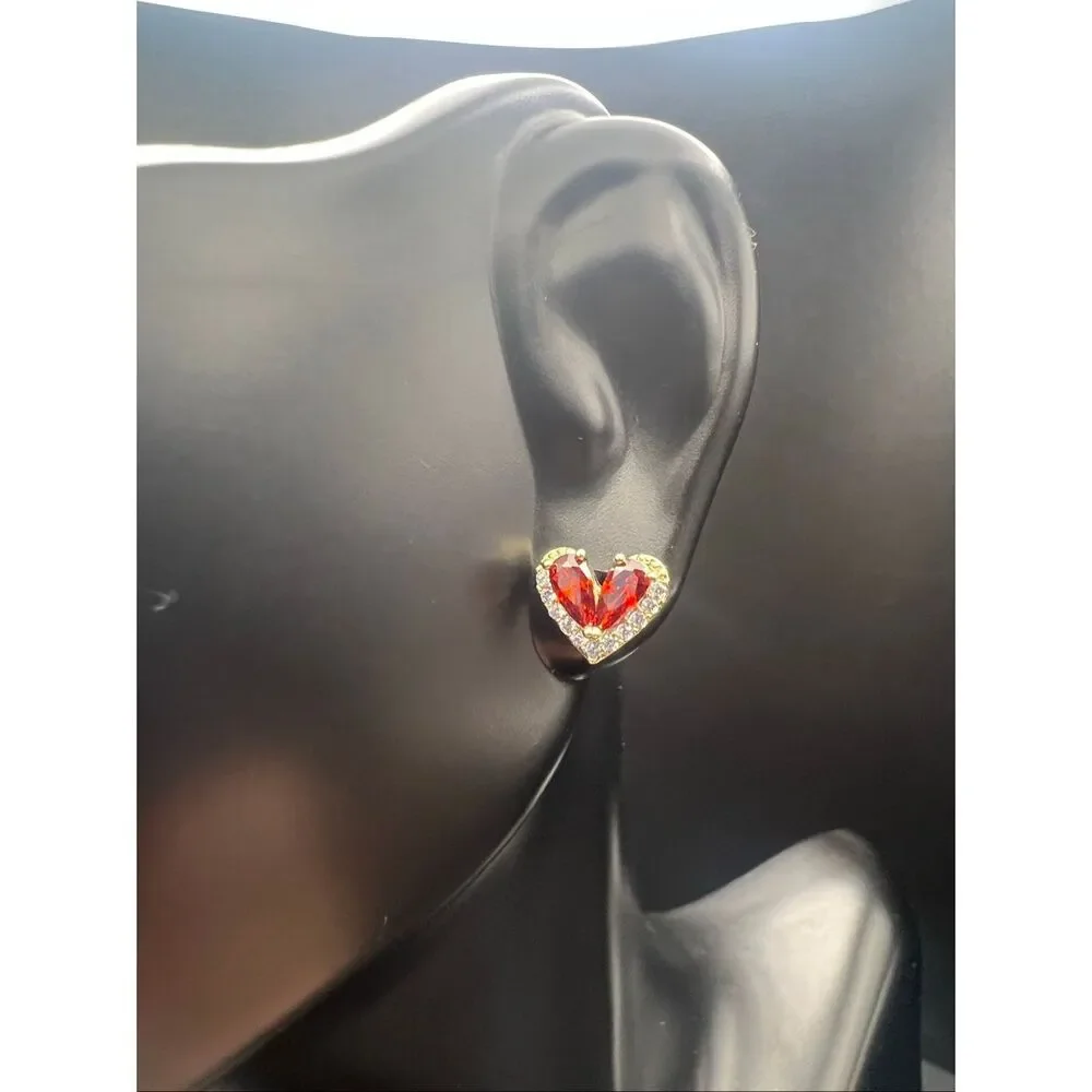 Helirose Red Gold Tone Heart Shaped Stud Earring Gift Box
